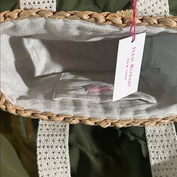 Isaac Mizrahi Natural Straw Tote with Ivory Pearl-Strap Detail - Picture 6 of 6